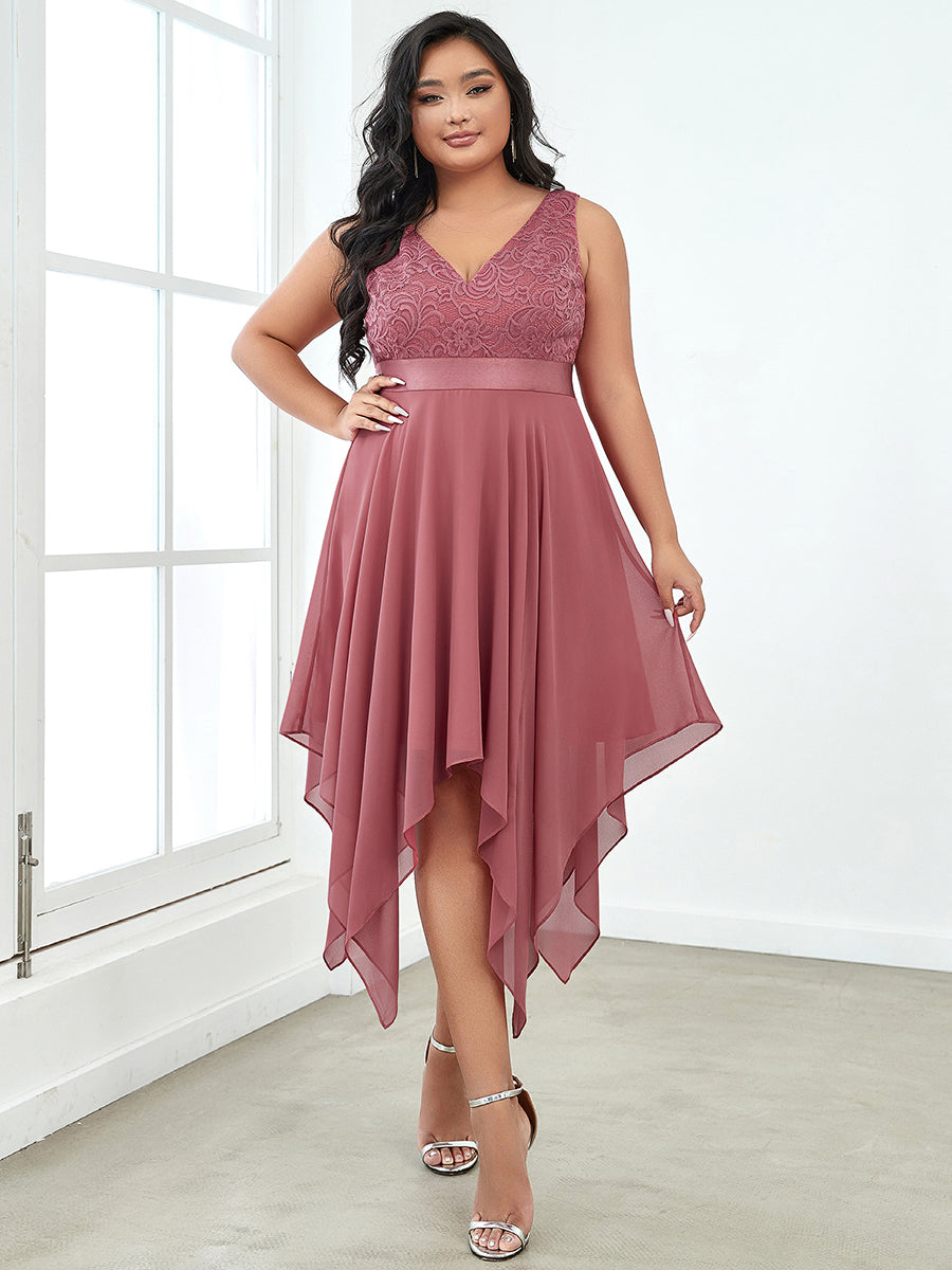 Lara™ | Außergewöhnliches Brautjungfernkleid aus Spitze und Chiffon mit V-Ausschnitt